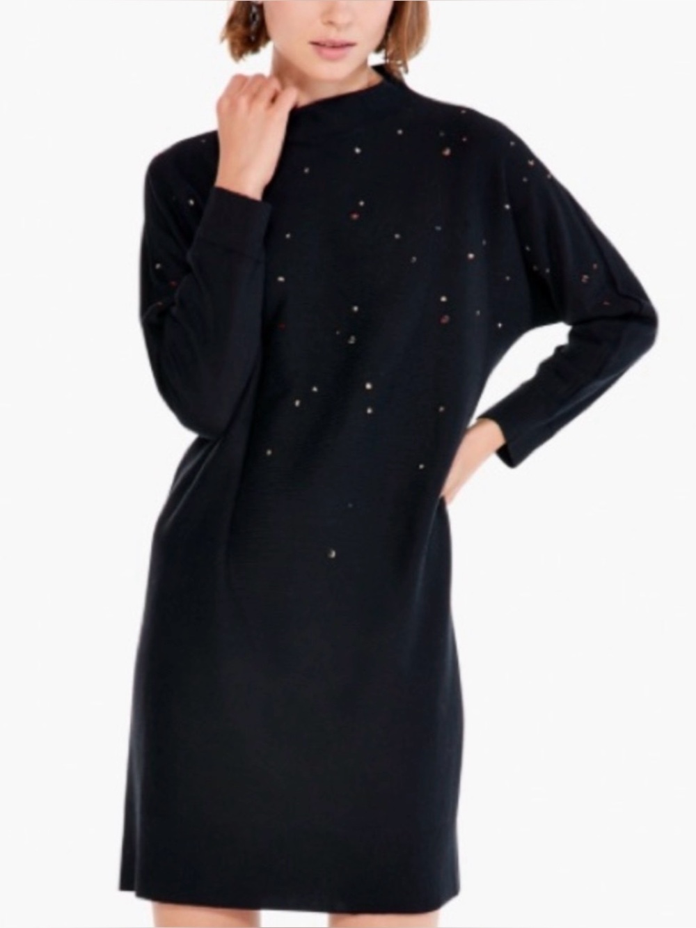 NIC+ZOE Twinkle Vital Rhinestone Sweater Mini Dress Black Petite Small PS - Picture 10 of 12